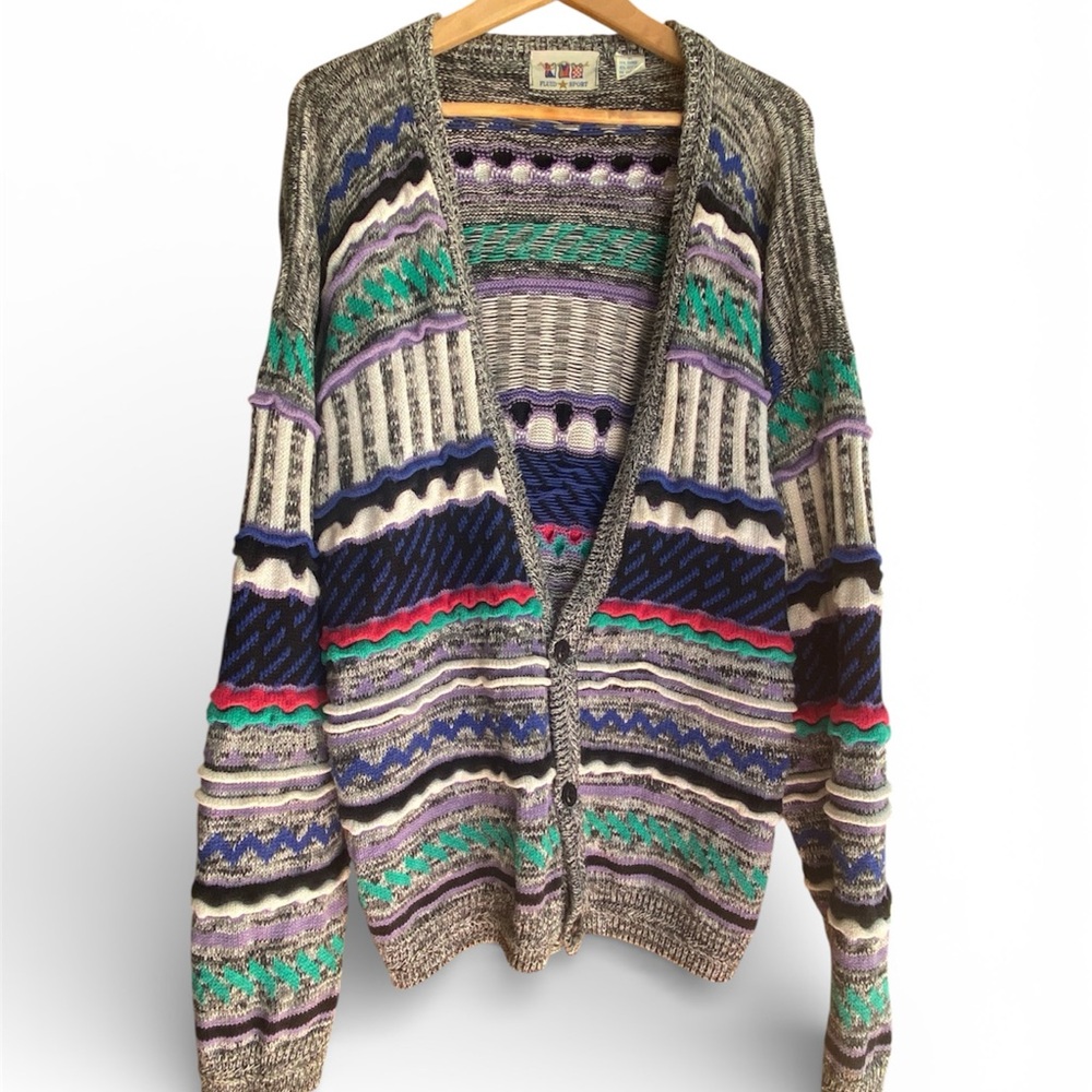 Fluid Sport Multicolor Patterned sweater Cardigan XL mens cosby grandpa multi